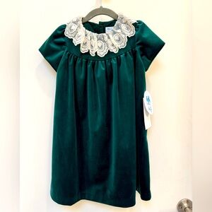 Beautiful NWT Girls 4T Luli & Me Velvet Dress Ivory Lace Collar button back